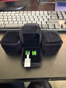 Helenite Cushion-Cut Earrings – 5.46 CT Total – 10x10mm – Sterling Silver (.925) – Volcanic Green Gemstones