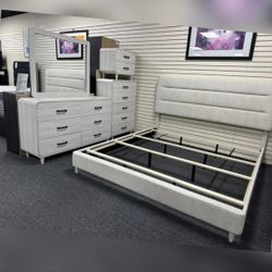 4 Piece Queen Size Bedroom Set ( Included Bed Frame ,Dresser Mirror ,Nightstand )