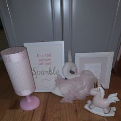 Decor for Girls Room Mudpie Wall Art Unicorn Piggy Bank Swan Pillow
