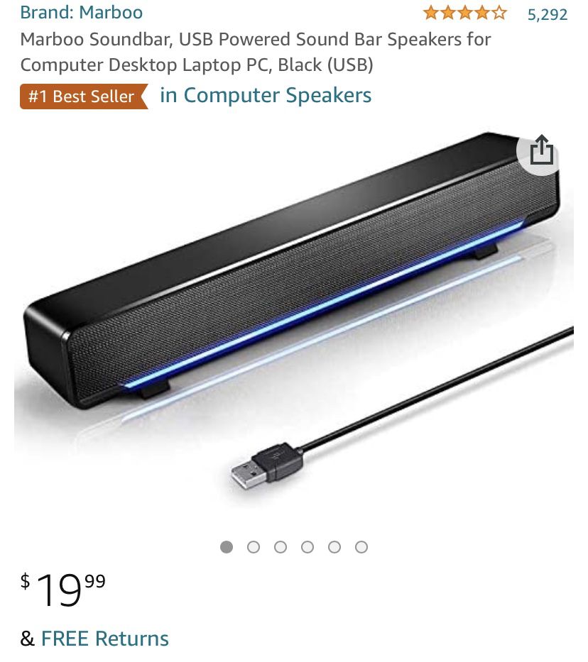 Marboo Soundbar, USB Powered Sound Bar Speakers for Computer Desktop Laptop PC, Black (USB)
