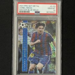 LIONEL MESSI 2021 PRO SET METAL #S03 SOCCER BLUE MOJO /30 PSA 10