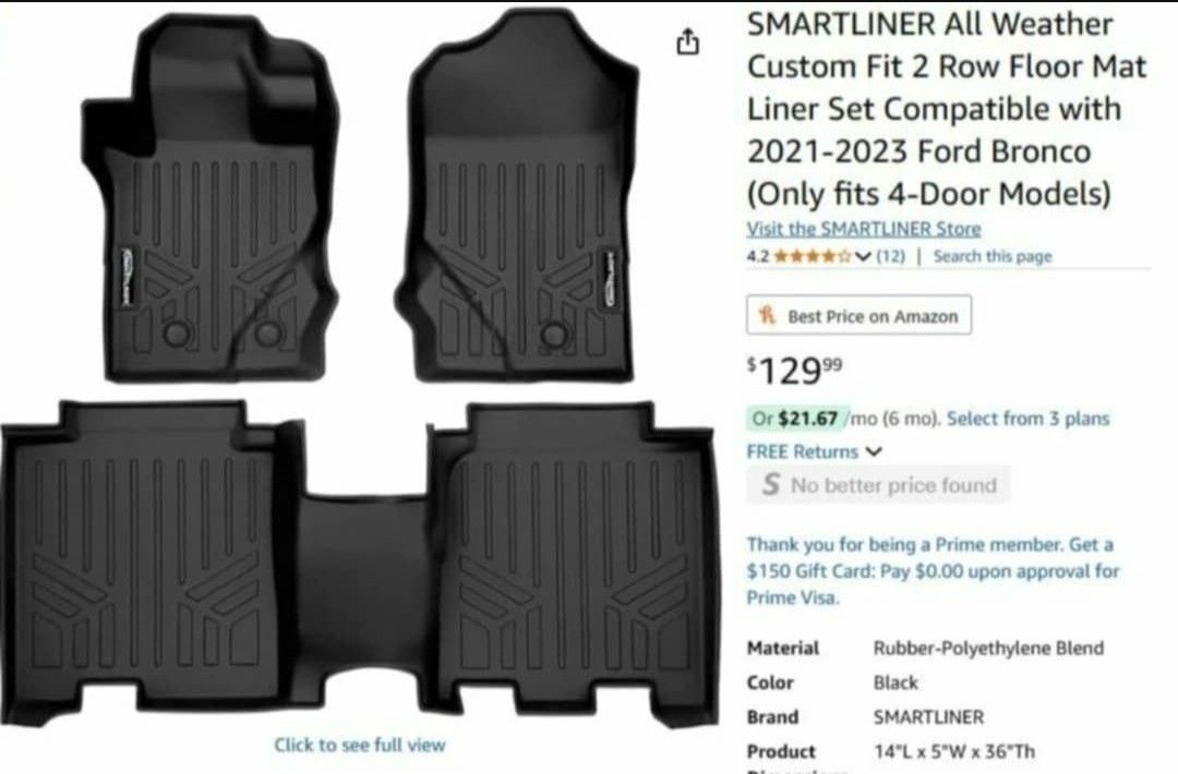 Ford Bronco All Weather Custom Fit 2 Row Floor Mats