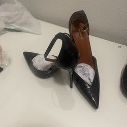 Faux Leather Black Heels