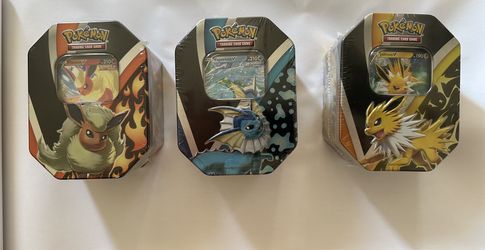 Pokémon Eevee Evolutions V Tins Set of 3 Flareon Vaporeon Jolteon Factory Sealed (2021)