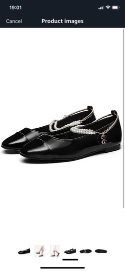 Ballet Flats Shoes for Women, Buckle Strap Flats Shoes, Pearl Mary Jane Flats for Women Sparkly Ballet Flats, Comfortable Square Toe Flats Soft Work F