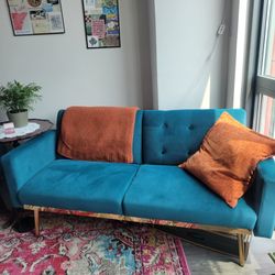 Turquoise/Blue Velvet Couch and Chair