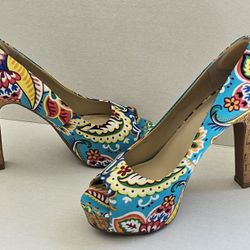 Nine West Jordyo Turquoise Multi-colored Heels Shoe