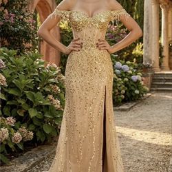 Fitted Off Shoulder Sequin Prom Formal Dress