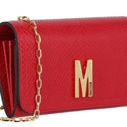 Moschino M-Plaque Leather Crossbody Bag Red