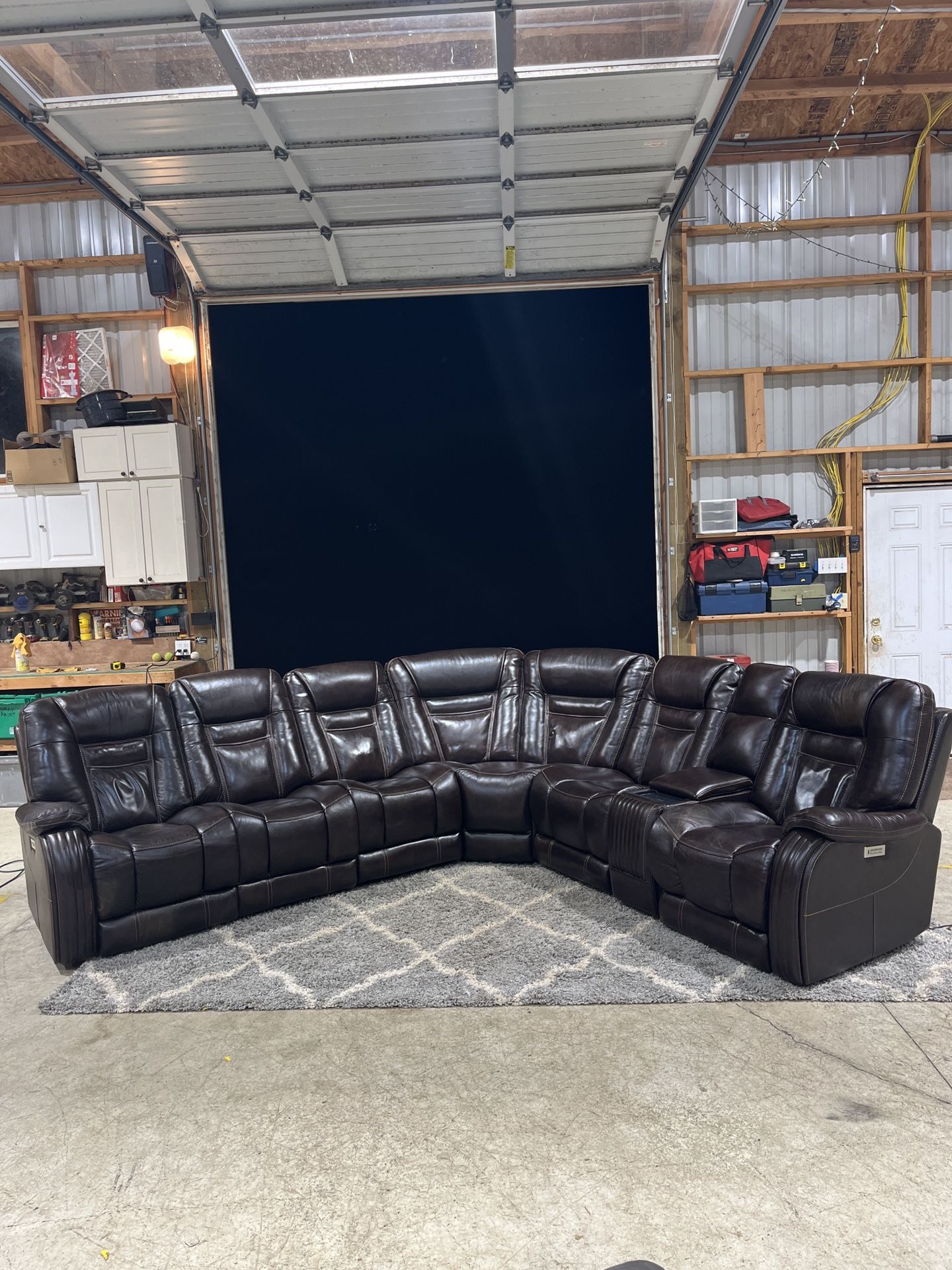 Mor Furniture Genuine Leather Reclining Sofa — Excellent Condition