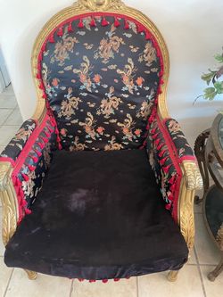 Gold Frame Armchair with Dragon Brocade Upholstery