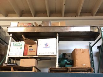 96” Dish Table with backsplash, legs and bottom shelve