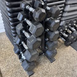 5-25lb Rubber Dumbbell Set W/ Rack