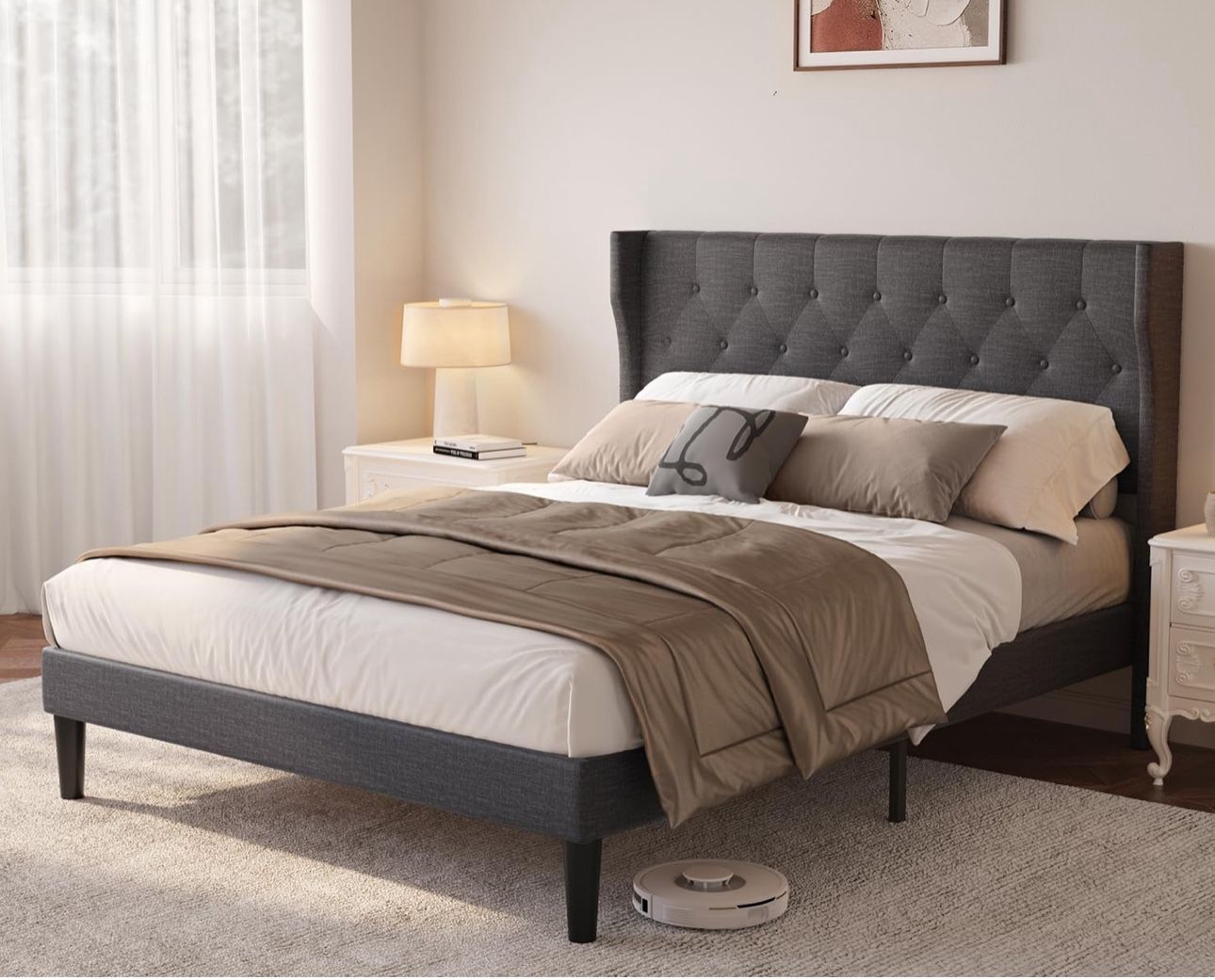 Queen Size Bed Frame with Headboard