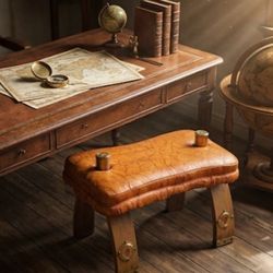 Vintage Mid-Century Modern Camel Saddle Stool | Hand-Carved Beirut, Lebanon MCM Boho-Chic