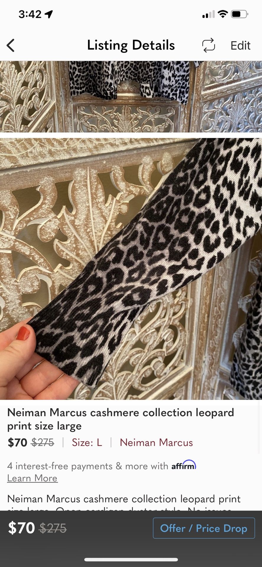 Neiman Marcus cashmere collection leopard print size large