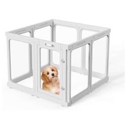 OPEN BOX - Aoole Clear Acrylic Dog Playpen with Door, for Puppy Cat Rabbit Transparent Pet Pen, Dog Playpen Indoor, Dog Fence, Easy Assemble & Cleanin