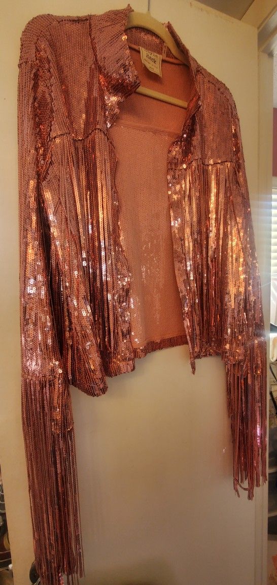 Style Rack Open Pink Sequins Fringed Jacket - 6/8