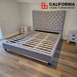 Gray Tufted Upholstered Platform Bed - CKing, Full, Queen