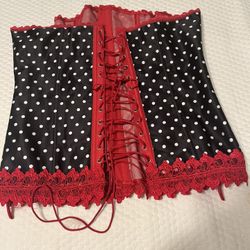 Women’s Red, Black And White Polkadot Bostier. 