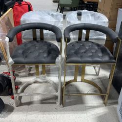 Set Of 4 Modern Counter Stool With Back Black Upholstery In Gold$550