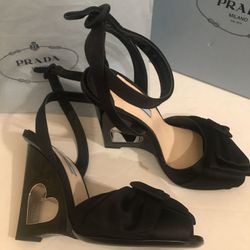 Prada Heart Wedge Bow Sandal Sz 40