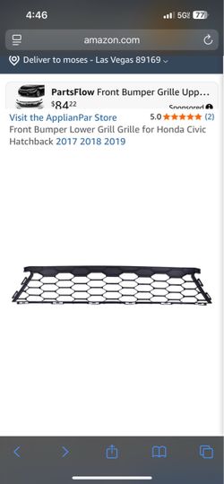 Honda Civic Hatchback Front Bumper Lower Grille