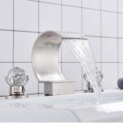High Arc Waterfall Widespread Bathroom Sink Faucet 2 Crystal Handles 3-Hole 8-Inch Vanity Basin Mixer Tap Chrome Finish Commercial,Brushed Nickel