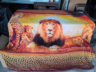 African Wildlife Lion Cheetah Print Plush Blanket