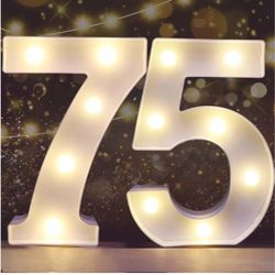 Decorative Led Light Up Number Letters, White Plastic Marquee Number Lights Sign for 75th or 57th Birthday Party Wedding Decor Battery Operated Number