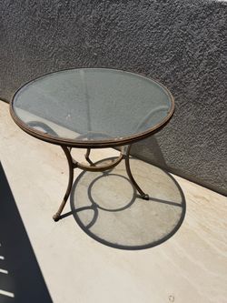 Round Glass Top Metal Patio Side Table