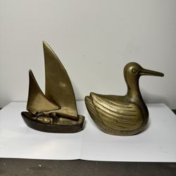 Vintage Brass Duck Paperweight 3.5", Sailboat