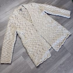 J Jill Open Cardigan Sweater Cream Beige Chunky Wool Alpaca Knit Size Small