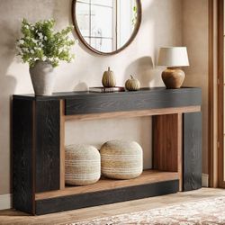 Narrow Console Table Rectangular 2 Tier Wooden Console Table for Entryway Foyer Front Door Living Room Long Black Walnut
