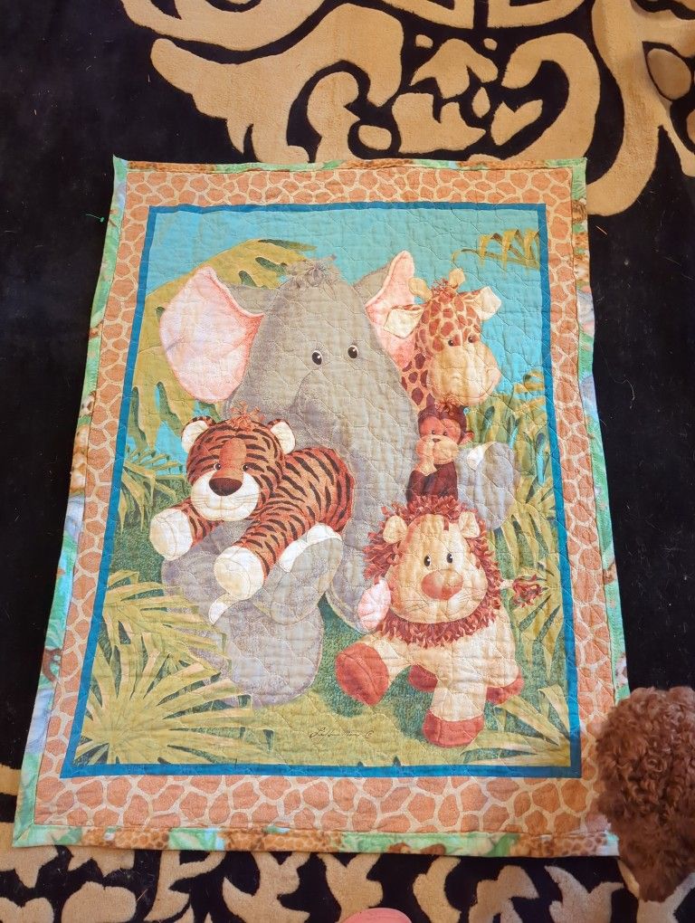 Adorable Animal Reversible Baby Blanket Or Wall Hanging 