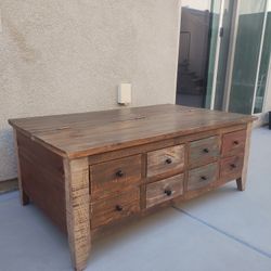 Solid Wood Coffee Table With Drawers And Storage 