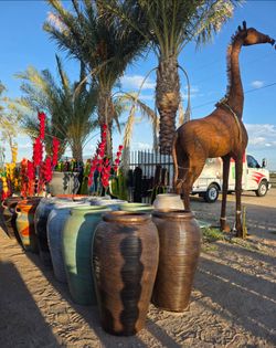 Planters🪴birdbaths, metal yard art