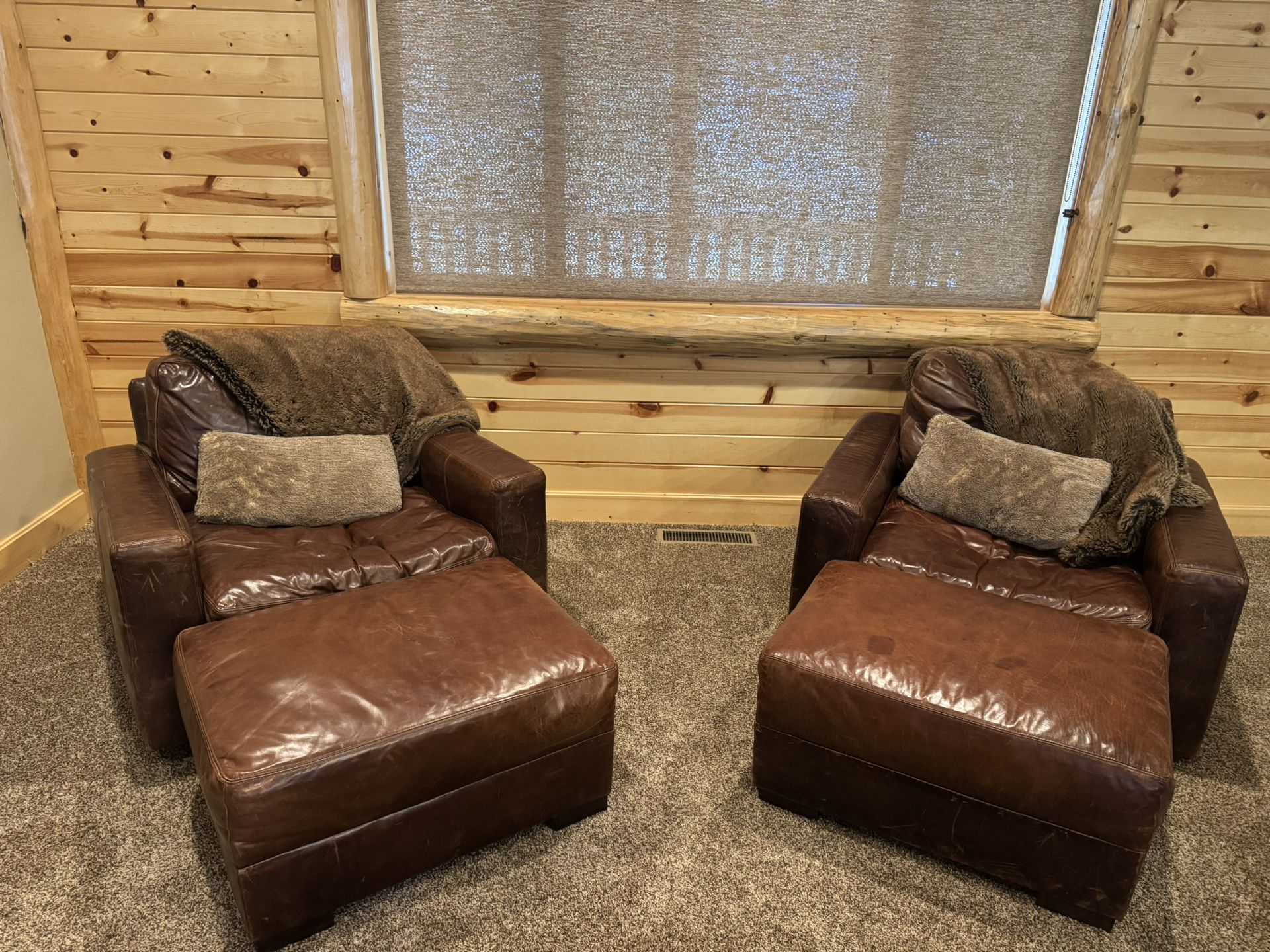 RH Restoration Hardware Swivel Chairs And Ottomans