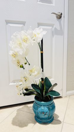 Artificial Orchid In Porcelain Pot