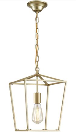 Wieliou Lantern Pendant Light Lantern Iron Cage 1 E26 Bulbs Lantern Chandelier for Dining Room Kitchen, Gold (Bulbs Not Included)