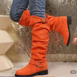 Size 7.5 Orange Suede Boots Brand New 