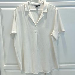 Hilary Radley Womens XL Notch Collared Short Sleeve Blouse Creamy White Textured