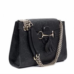 Gucci Black Guccissima Leather Small Emily Chain Shoulder Bag