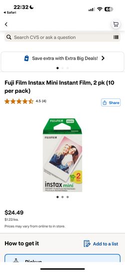 Fujifilm Instax Mini Film, 20 Sheets Per Box
