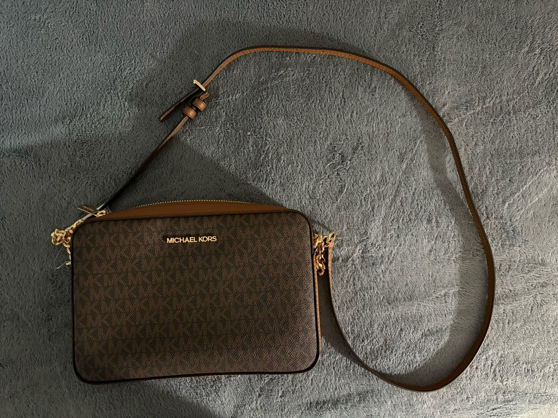 Michael Kors Jet Set Large Printed Logo Crossbody Bag Brown