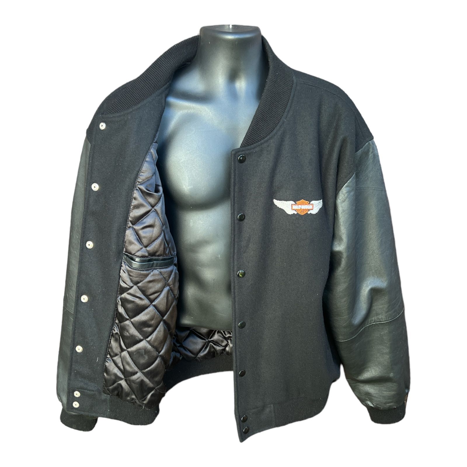 Varsity Jacket PolyWool body leather sleeve Harley Davidson XL Letter black