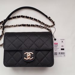 Chanel Caviar Quilted Flap Bag Like A Wallet 22C, Black (Brand New With Tag and Packaging)