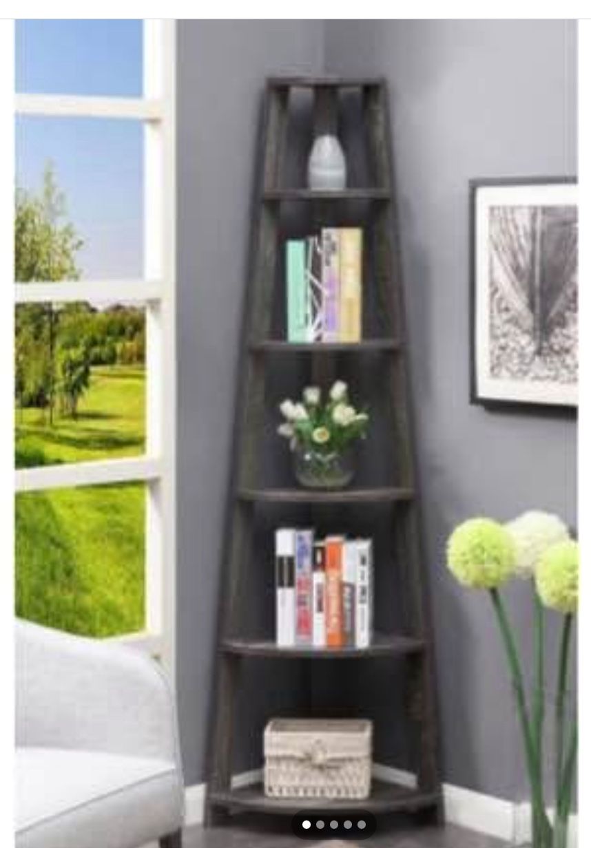 5 Tier Corner Book Shelf Weathered Gray NEW