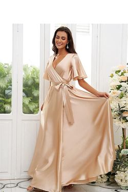 Women's V Neck Satin Long M/L