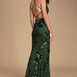 Lulus Dress Valhalla Forest Green Sequin Lace-Up Maxi Dress